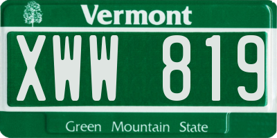 VT license plate XWW819