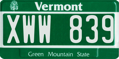 VT license plate XWW839