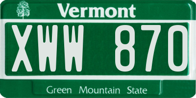 VT license plate XWW870