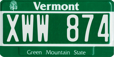 VT license plate XWW874