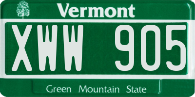 VT license plate XWW905