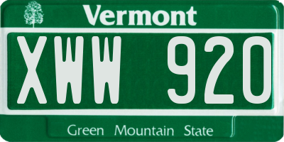VT license plate XWW920