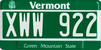 VT license plate XWW922