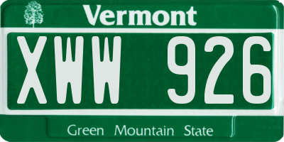 VT license plate XWW926