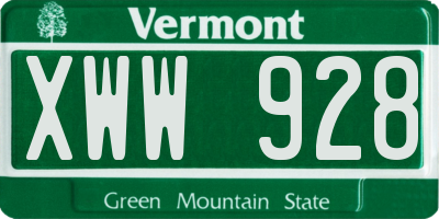 VT license plate XWW928