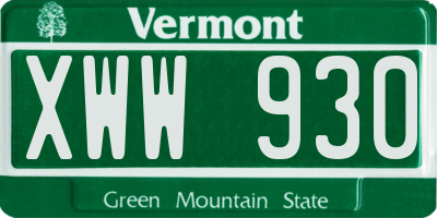 VT license plate XWW930
