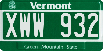 VT license plate XWW932