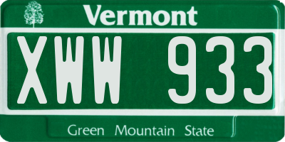 VT license plate XWW933