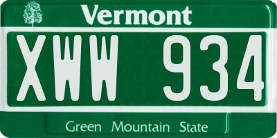 VT license plate XWW934