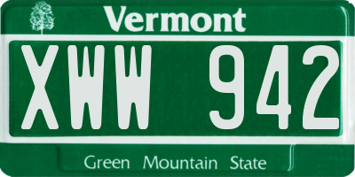 VT license plate XWW942