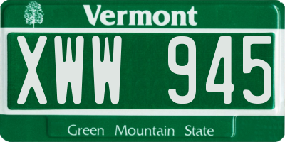 VT license plate XWW945