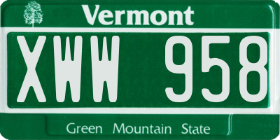 VT license plate XWW958