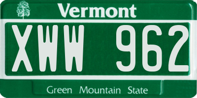 VT license plate XWW962