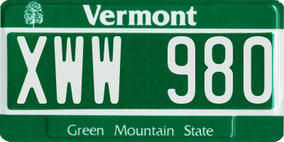 VT license plate XWW980