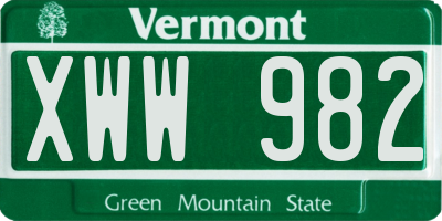 VT license plate XWW982