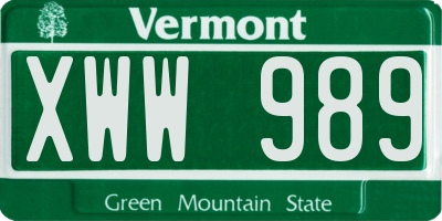 VT license plate XWW989