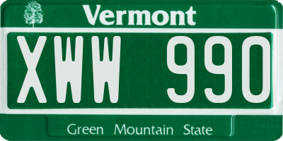 VT license plate XWW990