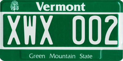 VT license plate XWX002