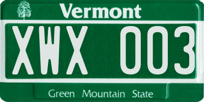 VT license plate XWX003