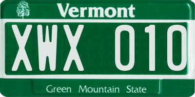 VT license plate XWX010