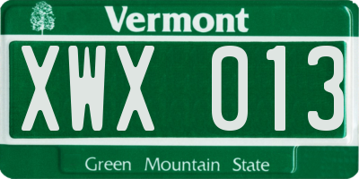 VT license plate XWX013