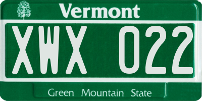 VT license plate XWX022