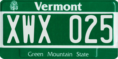 VT license plate XWX025