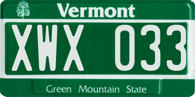 VT license plate XWX033