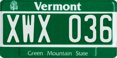 VT license plate XWX036