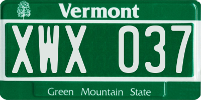 VT license plate XWX037