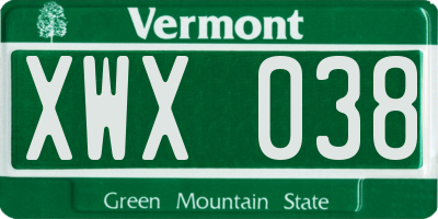 VT license plate XWX038