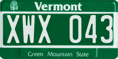 VT license plate XWX043