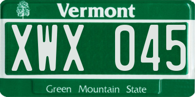VT license plate XWX045