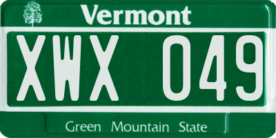 VT license plate XWX049