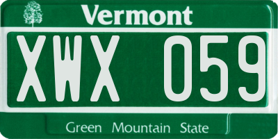 VT license plate XWX059