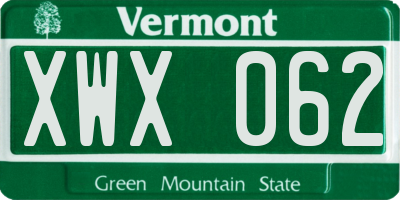 VT license plate XWX062