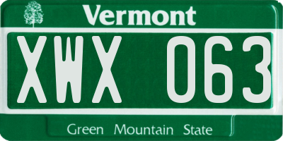 VT license plate XWX063