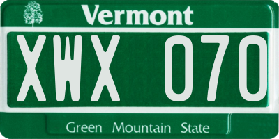 VT license plate XWX070