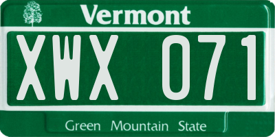 VT license plate XWX071