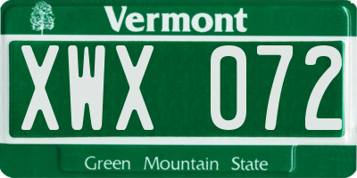 VT license plate XWX072