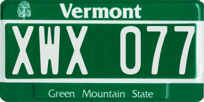 VT license plate XWX077