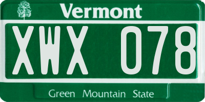 VT license plate XWX078