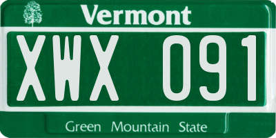 VT license plate XWX091