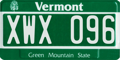 VT license plate XWX096