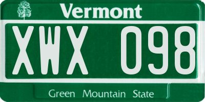 VT license plate XWX098