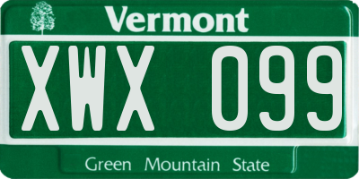 VT license plate XWX099