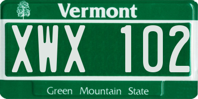 VT license plate XWX102