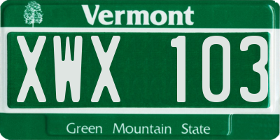 VT license plate XWX103