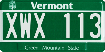 VT license plate XWX113