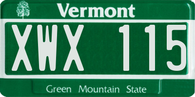 VT license plate XWX115